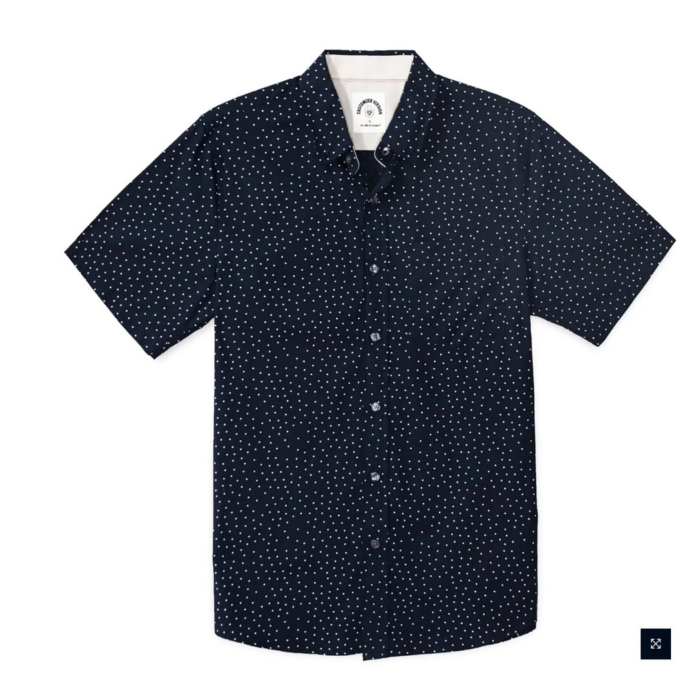 Dubinik Mens Navy Blue Geometric Dot Print Cotton Short Sleeve Button Down XL‎